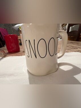 Rae Dunn White Ceramic Mug with Black SNOOZE Lettering